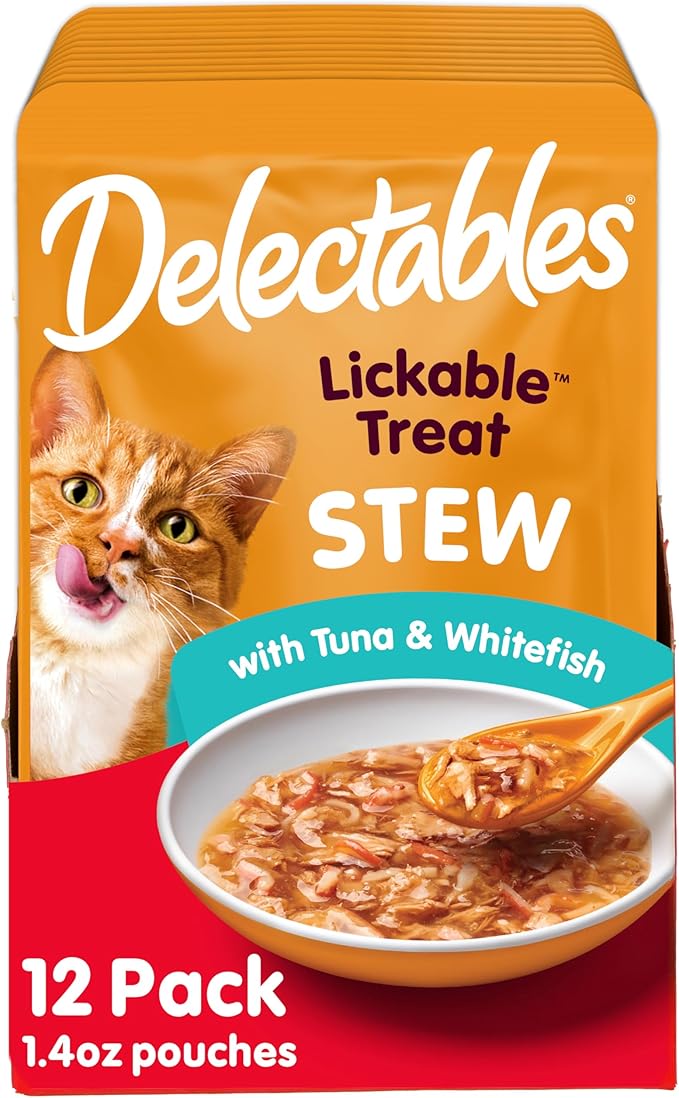Hartz Delectables Stew Lickable Wet Cat Treats for Adult & Senior Cats, Tuna & Whitefish, 12 Count
