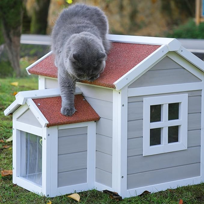 Cat House Outdoor Weatherproof Feral Shelter Indoor with Openable Asphalt Roof for Cats & Small Animals
