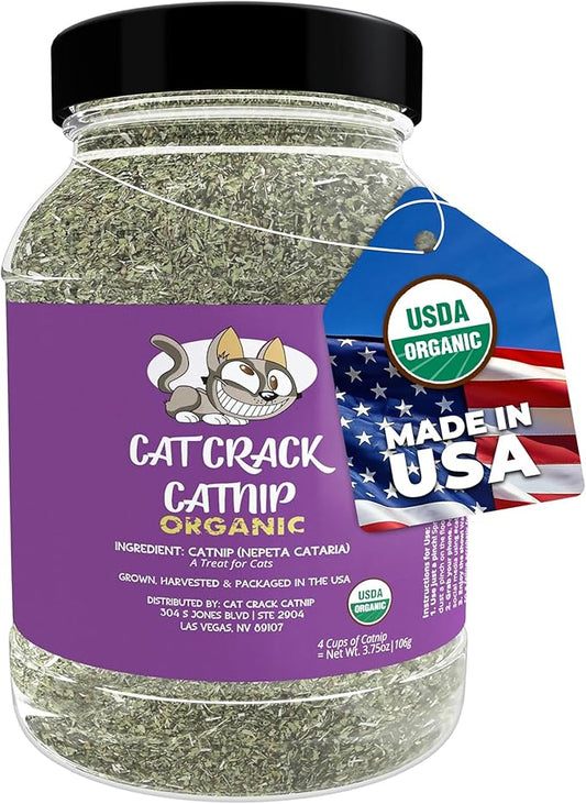 Cat Crack Organic Catnip, 100% Natural Cat Nips Organic Blend That Energizes and Excites Cats, Used for Cat Play, Training, & New Catnip Toys (4 Cups)