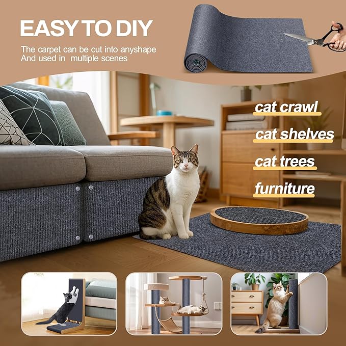 78.7"x15.8" Cat Scratch Mat Couch Furniture Protector,DIY Climb Cat Scratcher for Cat Couch Furniture or Wall Protector,Covering Cat Tower for Claws Scratching for Indoor (Dark Gray)