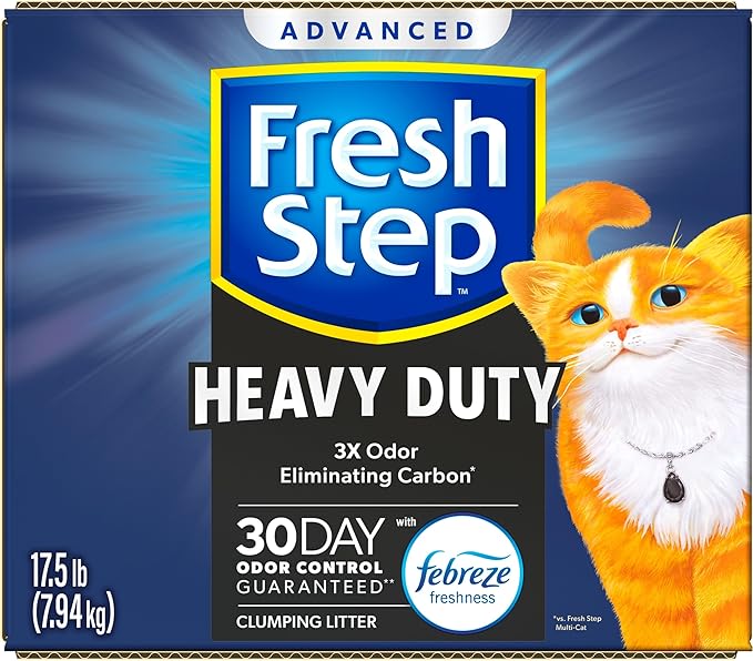 Fresh Step Clumping Cat Litter, Heavy Duty Advanced, Long Lasting 30-Day Odor Control with Odor Eliminating Carbon, 17.5 lb