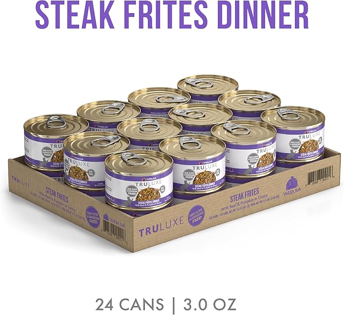 Weruva TruLuxe Cat Food, Steak Frites Dinner with Beef & Pumpkin in Gravy, 3oz Can (Pack of 24)