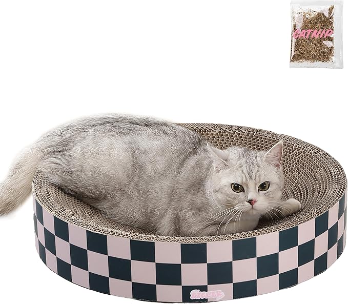 CSR1010C Nelson 20.13" Modern Cardboard Round Bowl Cat Scratcher with Catnip, Peony