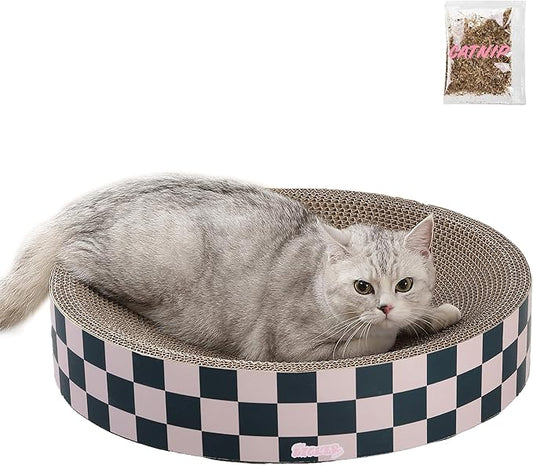 CSR1010C Nelson 20.13" Modern Cardboard Round Bowl Cat Scratcher with Catnip, Peony
