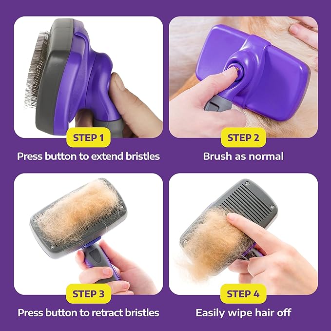 Hertzko Self Cleaning Slicker Brush for Dogs and Cats - Pet Hair Brush for Shedding Long and Short Hair - Easy Clean Retractable Bristles - Cat and Dog Grooming Tool - Purple