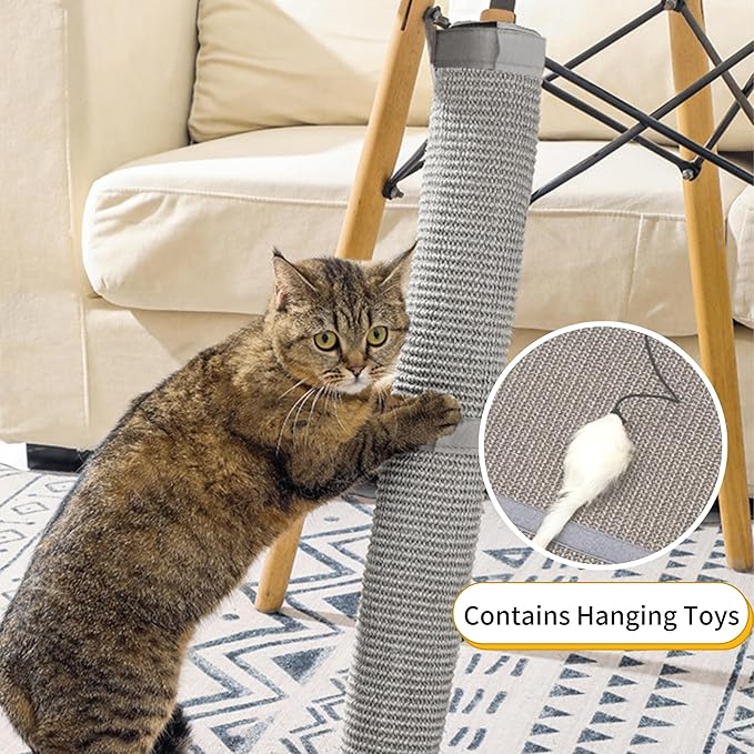 JanYoo 2 Pieces Cat Scratcher Cat Furniture Table Leg Protectors Sisal Cat Scratching Pad Mat Protecting with Hanging Toy(Grey)