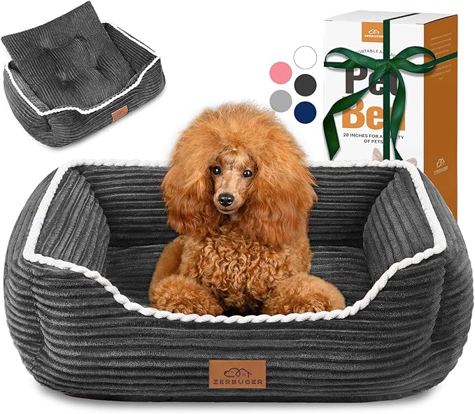 Rectangle Cat Dog Bed for Large Medium Small Pets Indoor Outdoor Machine Washable Sleeping Sofa Non-Slip Bottom Soft Puppy Bed Durable Orthopedic Calming Pet Cuddler (Large, Dark Grey)