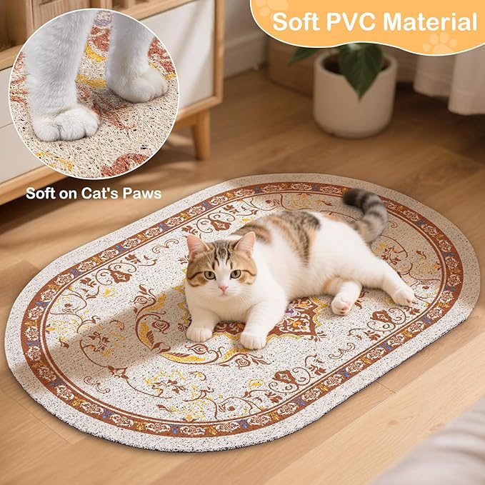 Bienbee Cat Litter Mat, 40" x 30" Jumbo Size Litter Box Mat Rug with Non-Slip Bottom, Easy to Clean Cat Supplies Accessories Essentials for Indoor Kitty Kitten Floor,Brown XL