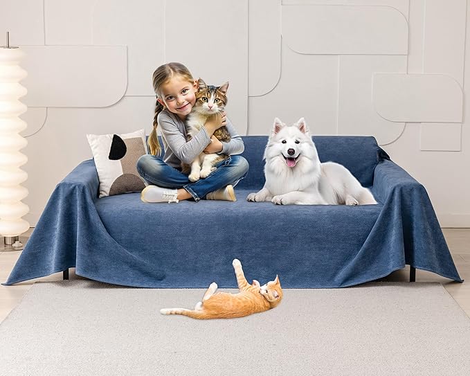 Cat Scratch Furniture Protector - Anti-Slip, Waterproof Sofa Cover to Keep Cats Off, Pet-Friendly Couch Protectors for 3 Cushion Couch, Anti-Scratch Couch Cover for Pets and Kids 150"X71"Navy Blue