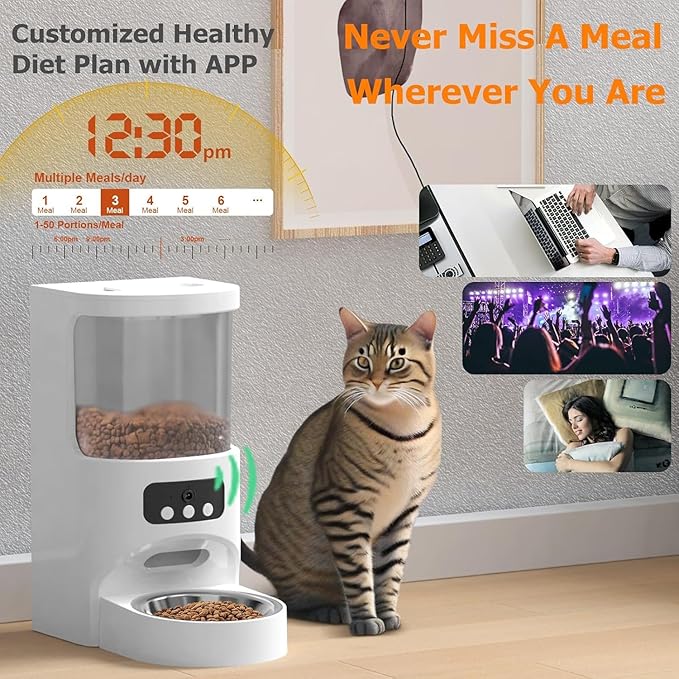 Automatic Cat Feeder with Camera 5G&2.4G WiFi Pet Feeder 1080P HD Cat Food Dispenser with Night Vision Timed Smart App Dog Food Dispenser with 2-Way Audio for Cat & Dog,Detachable for Easy Clean