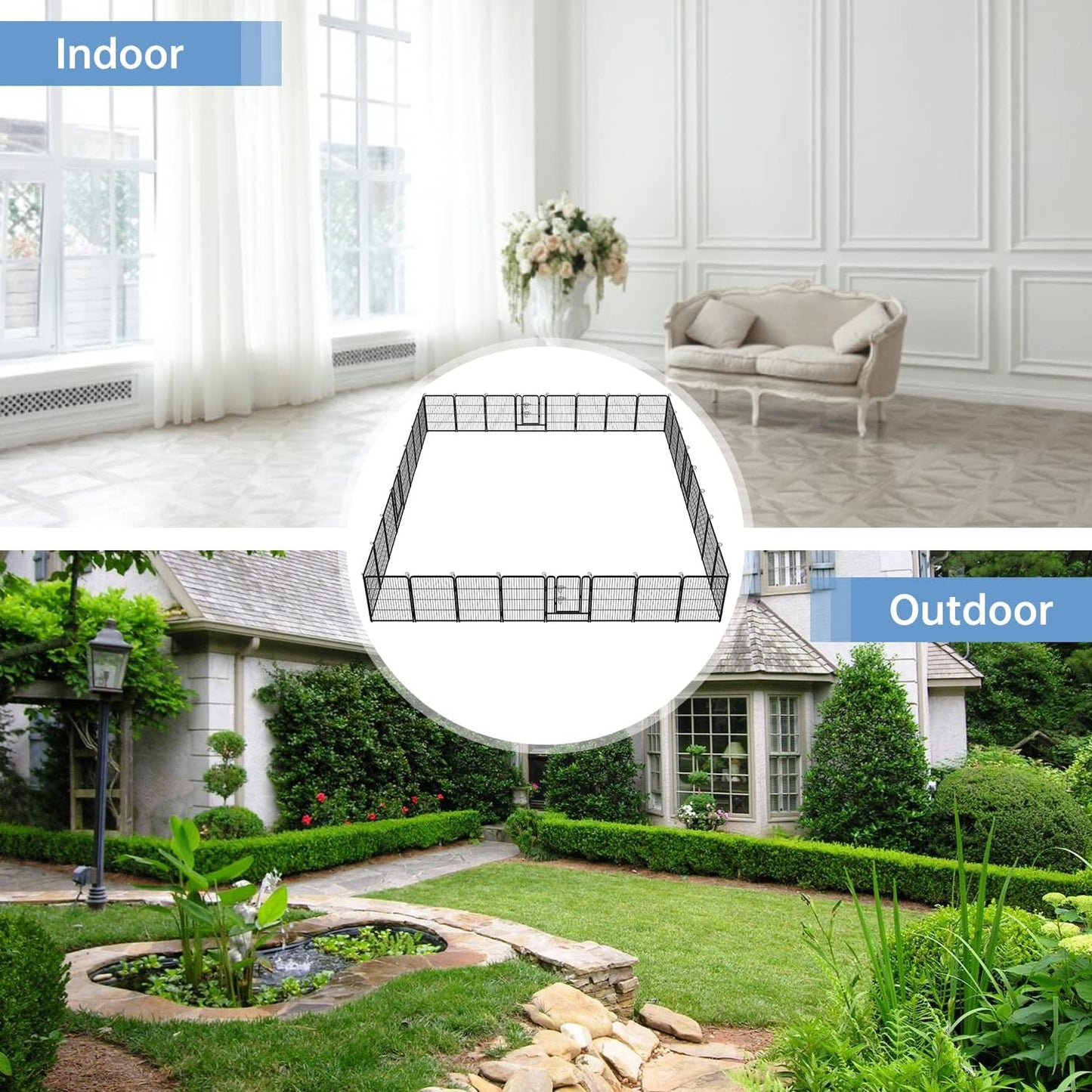 BestPet Dog Playpen Indoor 32 inch 32 Panels Metal Dog Pen Pet Dog Fence Outdoor Exercise Pen with Doors,Pet Puppy Playpen for RV Camping Yard, Black