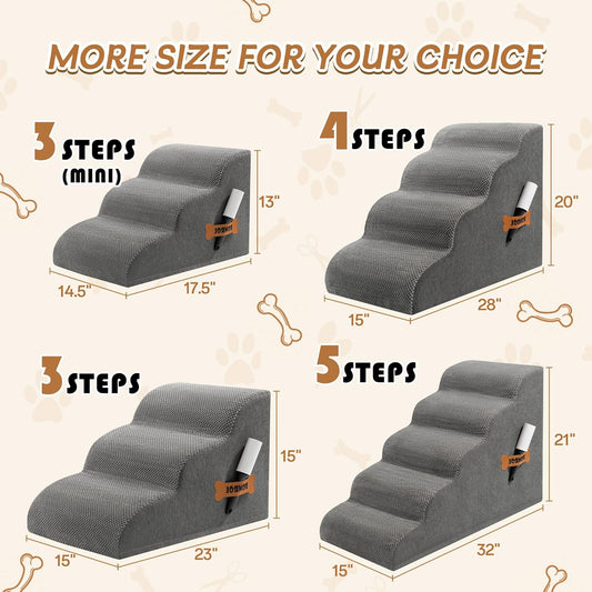 Romrol Dog Stairs Ramp for Small Dogs, Pet Stairs Steps with Durable Non-Slip Waterproof Fabric Cover, Dog Slope Stairs to Bed for Small Dogs and Cats or Pets Joints, 5-Steps, Grey