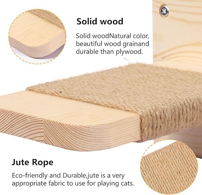 Luxury Wooden Cat Furniture with Double Hammock & Steps | Stylish Modern Hammock | Multi-Level Wall Furniture with Sisal | Premium cat Bed | cat Shelves for Wall | Wall Mounted cat Furniture