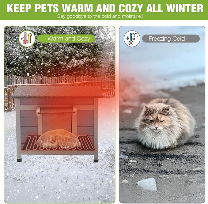 GUTINNEEN Heated Cat House Outdoor Insulated Cat House for Outside Weatherproof Feral Cat Shelter with Heated Pad, Insulated Thermal Liner, Chewproof Cable for Cats (Winter-Ready)