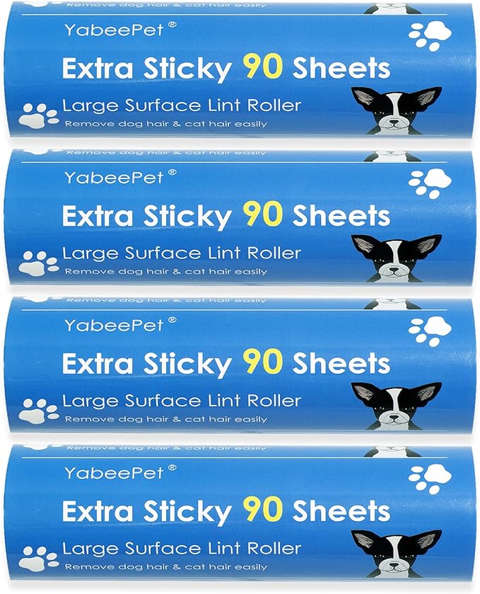 Extreme Sticky Large Surface Lint Roller, 6.3'' Giant Pet Hair Remover Roller for Pet Dog Cat Hair, Clothes&Furniture Cleaning, 90 Sheets (4 Refills)