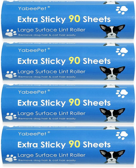 Extreme Sticky Large Surface Lint Roller, 6.3'' Giant Pet Hair Remover Roller for Pet Dog Cat Hair, Clothes&Furniture Cleaning, 90 Sheets (4 Refills)