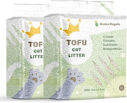 2pcs Pack (6L x 2) Tofu Cat Litter, Biodegradable, Clumping Kitty Litter, Flushable,Pea Fiber,Dust Free, Odor Control, Low Tracking, Lightweight
