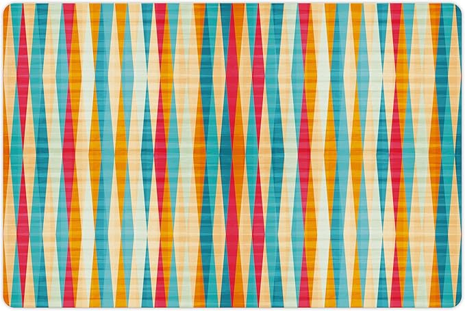 Lunarable Abstract Pet Mat for Food and Water, Colorful Formless Vertical Bands Contrast Tones Spectrum Design, Non-Slip Rubber Mat for Dogs and Cats, 18" X 12", Marigold Peach