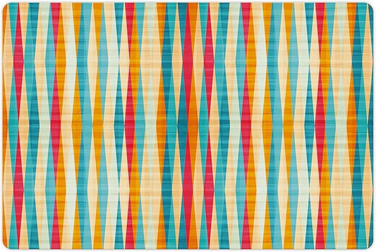 Lunarable Abstract Pet Mat for Food and Water, Colorful Formless Vertical Bands Contrast Tones Spectrum Design, Non-Slip Rubber Mat for Dogs and Cats, 18" X 12", Marigold Peach