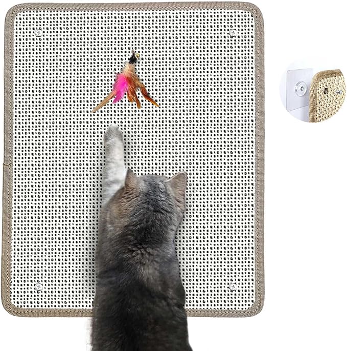Sisal Cat Nail File & Scratching Pad - Wall Mount/Floor Cat Scratcher, Built-in 80-Grit Aluminum Oxide for Natural Nail Trimming, Protect Furniture (14.81"x11.12")