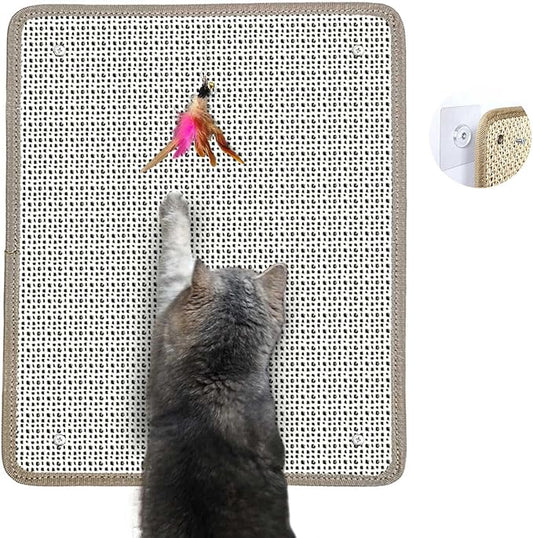 Sisal Cat Nail File & Scratching Pad - Wall Mount/Floor Cat Scratcher, Built-in 80-Grit Aluminum Oxide for Natural Nail Trimming, Protect Furniture (14.81"x11.12")