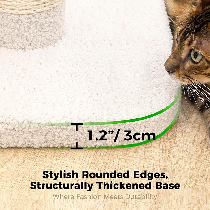 TINYBEAST 34.7" Tall Cat Scratching Post, 3 in 1 Heavy Duty 4.3" Diameter Natural Sisal Post with Hanging Bell Ball, Reinforced Stable Base for Indoor Adult Cats and Kittens(Beige)