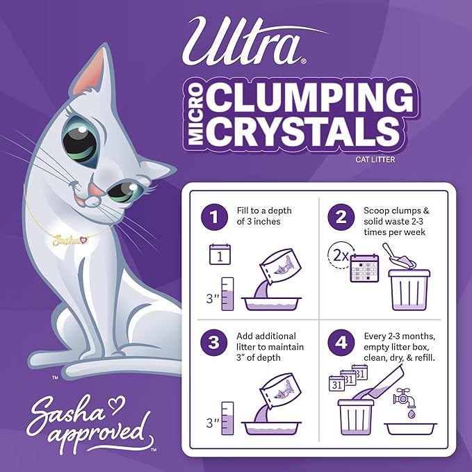 Ultra Clumping Micro Crystals Premium Cat Litter - Dust Free, Soft on Paws, Fragrance Free - 15 Lbs. Total (3pk of 5 Lbs.)