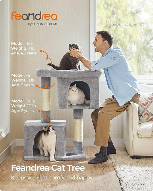 Feandrea Cat Tree, 39.8-Inch Cat Tower, XL, Cat Condo for Extra Large Cats up to 44 lb, Large Cat Perch, 2 Cat Caves, Scratching Post, Light Gray UPCT614W01