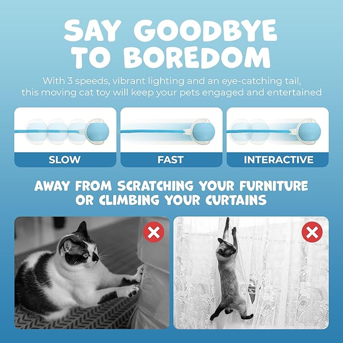 Pawlo Speedy Tail 2.0 Cat Toy –Teazys Turbo Tail Upgrade – Interactive Cat Toy – Kitten Toys – Automatic cat Toy for Boredom – Moving cat Toys for Indoor Cats with 2 Tails (Blue)