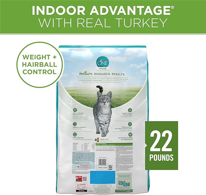 Purina ONE Natural, Low Fat, Weight Control, Indoor Dry Cat Food, +Plus Indoor Advantage - 22 lb. Bag
