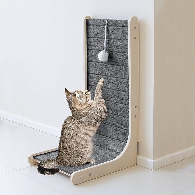 PETKARAY Felt Cat Scratcher, Vertical Cat Scratching Carpet, Scratch Resistant Couch Felt Scratcher, Slot-Free Scratch Pad with Toy Ball, Dark Grey