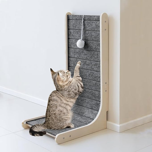 PETKARAY Felt Cat Scratcher, Vertical Cat Scratching Carpet, Scratch Resistant Couch Felt Scratcher, Slot-Free Scratch Pad with Toy Ball, Dark Grey