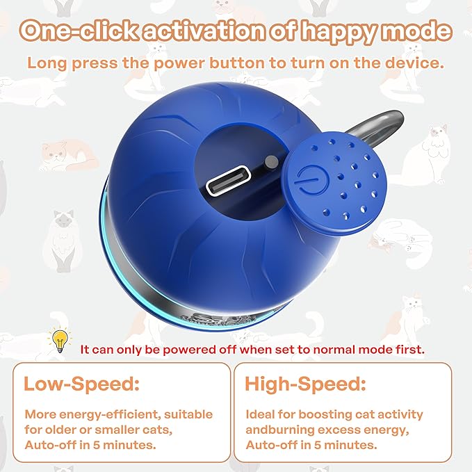 Interactive Cat Toys for Indoor Cats with 3 Mouse Tails,Electric Cat Ball Toy with Bird Chirping Sounds,Automatic Spinning Moving,300mAh Long Endurance Type-C Rechargeable,Pet Cat Supplies (Blue)