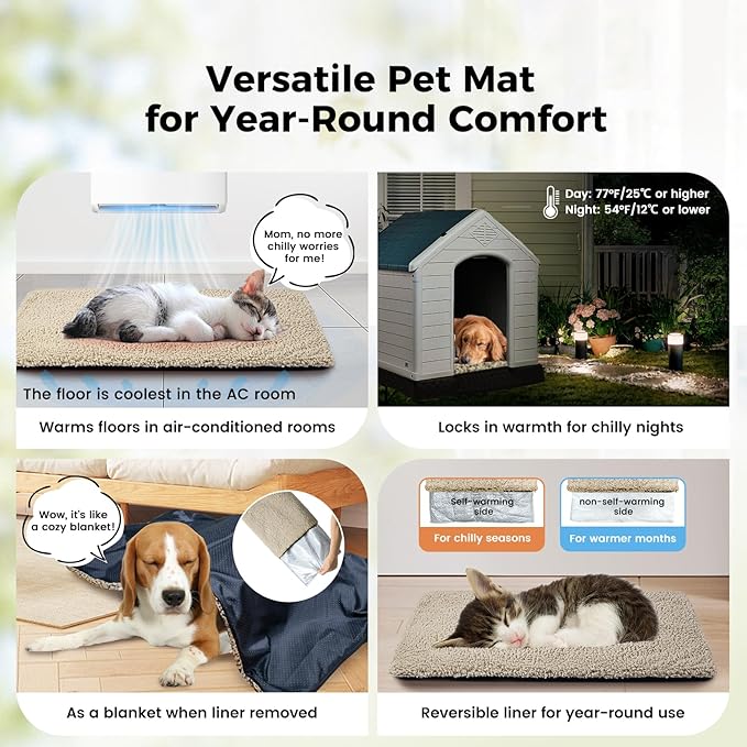 Dog Bed Mat Self Heating Pad for Medium Large Dogs, Dog House Bed Crate Pad for Sleeping Self Warming Pet Bed Puppy Blanket with Removable Washable Cover, Brown 42 Inches