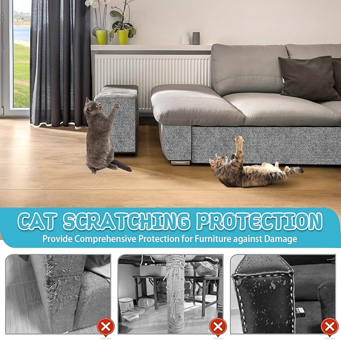 Climbing Cat Scratcher Mat Trimmable Cat Scratching Post Carpet 78.7’’x15.8’’ Self Adhesive Carpet Mat Pad Replacement for Cat Tree Shelves Post Couch Wall Furniture Steps DIY Protector (Light Gray)