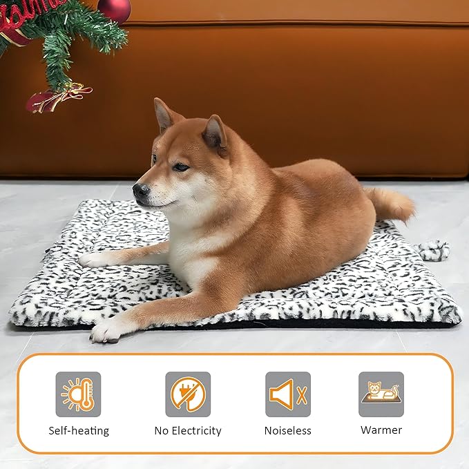 Self-Warming Cat Pad, Self-Heating Thermal Pet Mat for Indoor Outdoor Cats and Small Dogs Bed Mat for Sleeping, Non-Slip Hooks, 30 x 24 Inches, Black/White