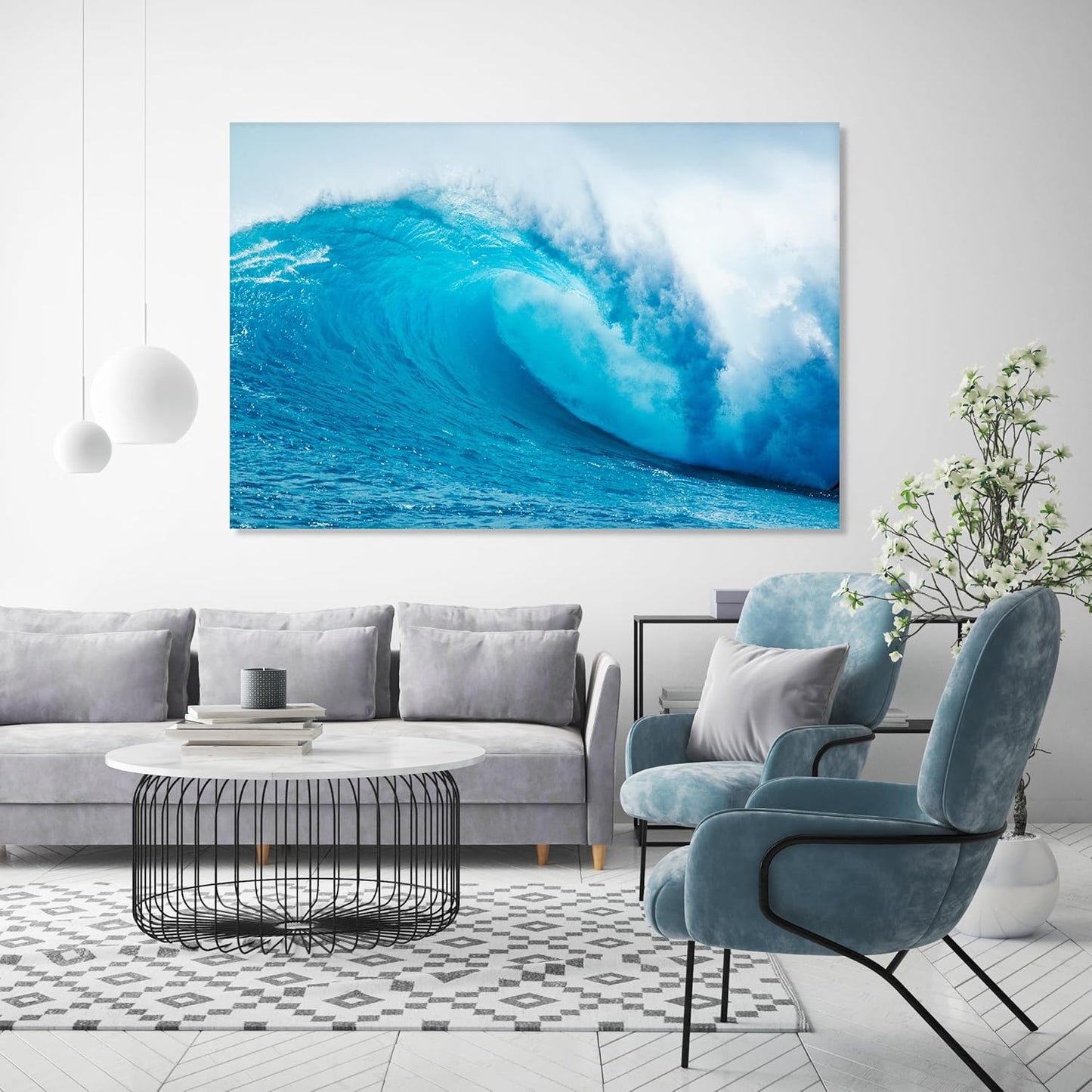 Nature Wall Art Prints - Ocean Forest Mountain Lake Canvas Landscapes - Small to Extra Large Living Room Bedroom Kitchen Bathroom Décor (Blue Ocean Wave, 28L" x 41W")