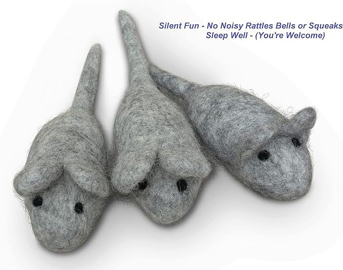 Cat Mouse Toy - 3 Felted Wool Mouse Toys Without Catnip for Indoor Cats and Kittens - Large Handmade Mice