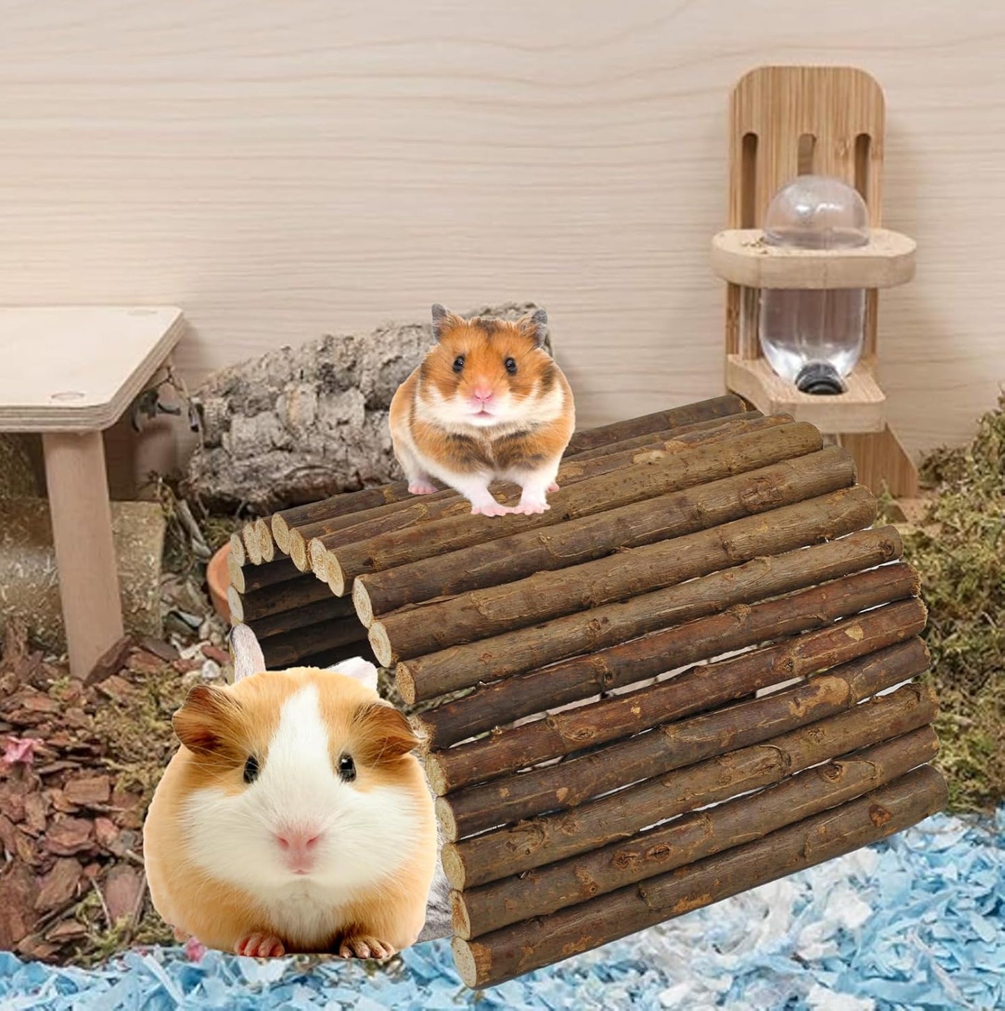 kathson Wooden Hamster Bridge,Guinea Pig Wood Ladder Bendable Tunnel Hideout Hut Small Animal Climbing Toys for Ferret Hedgehog Chinchilla Mice Rat Gerbil Baby Rabbit(15.7 x 6.0 in)