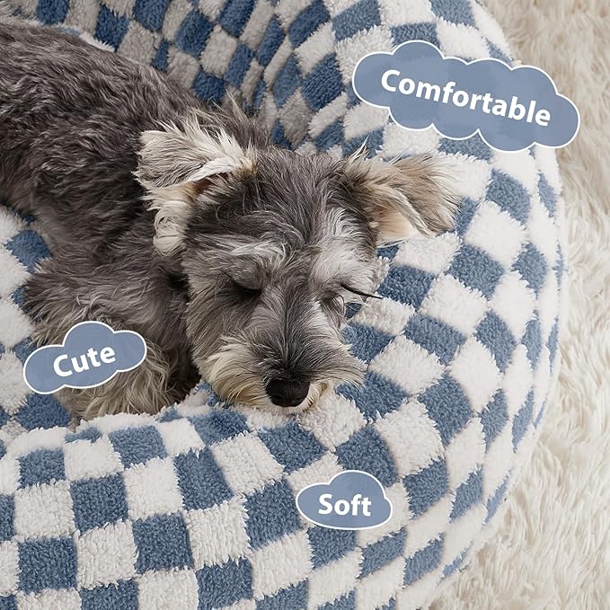 BFPETHOME Donut Dog Bed Medium Size Dogs, Cute Medium Dog Bed for Puppy and Kitten, Round Calming Pet Beds with Non-Slip Bottom, Machine Washable,27inch, Blue