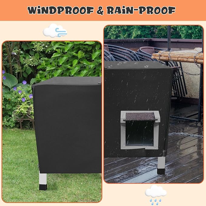 Rockever Outdoor Cat House, 100% Insulated Cat House for Outdoor Cats Weatherproof Feral cat House for All-Round Foam Layers Filling (Grey-with Cover, L)