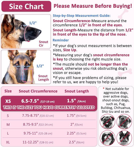 LUCKYPAW Soft Muzzle for Small Medium Sized Dogs, Dog Muzzle to Prevent Biting Chewing, Adjustable Breathable Mouth Guard for Grooming Walking Training(Hot Pink, XS)