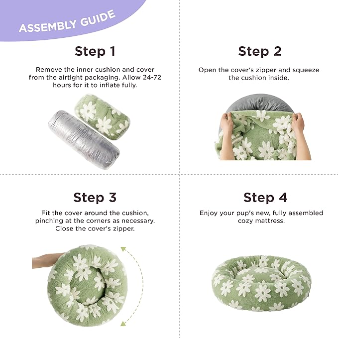 LE SURE Donut Medium Dog Bed - Round Cat Beds for Indoor Cats Calming Pet Beds, Cute Modern Beds with Jacquard Shaggy Plush & Anti Slip Bottom, 30 Inch, Green