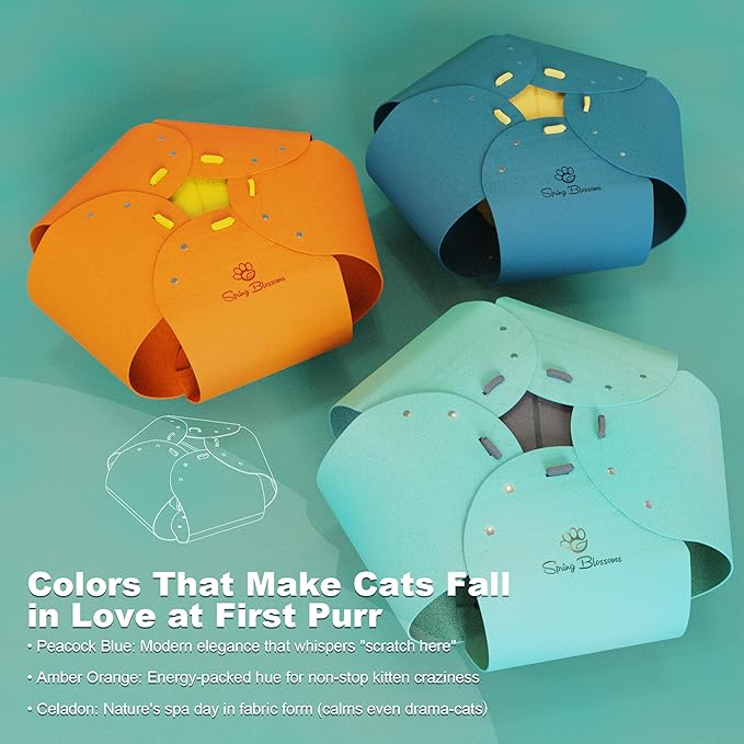 Spring Blossoms Cat Tunnel, Cat Cave for Indoor Cats Bed,Scratch Resistant Cat Toys for Medium Large Cats Hide and Seek Toy (Sky Cyan)