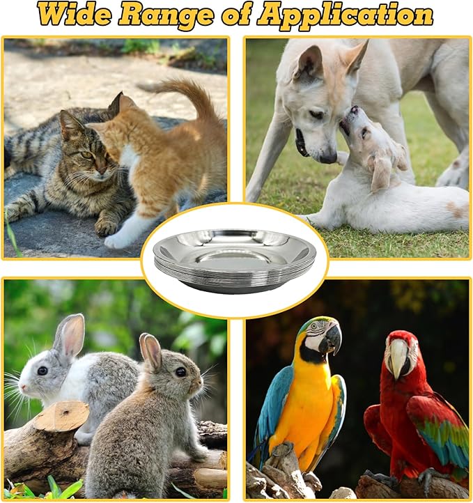 Hamiledyi 12 Pcs Stainless Steel Cat Bowls Shallow Metal Pet Dishes Large Cat Feeding Plate Replacement Whisker Fatigue Kitten Food Bowl for Dogs Cats and Other Small Animals (8.67 Inch Diameter)