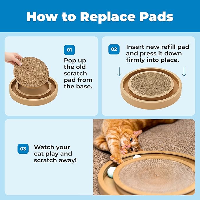 Best Pet Supplies Cat Scratcher Replacement Pads - Cardboard Cat Scratcher Pad, Relieves Stress, Supports Pet Behaviors, 3 Count