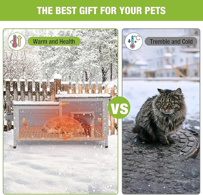 Gutinneen Heated Cat House Outdoor Feral Kitty Shelter with Insulated & Heated Liner Weatherproof Roof Cat Home for Winter,Roomly