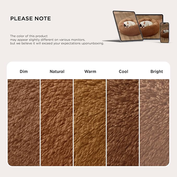 Bedsure Calming Dog Bed for Large Dogs - Donut Washable Large Pet Bed, 36 inches Anti-Slip Round Fluffy Plush Faux Fur Dog Bed, Fits up to 80 lbs Pets, Caramel