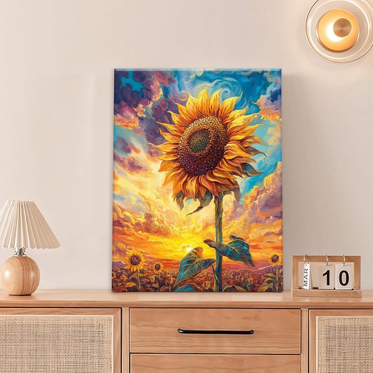 Sunflower Wall Art Canvas Yellow Floral Wall Decor Prints Framed Painting Pictures Gifts Artwork for Bathroom Bedroom Living Dining 12"x16"