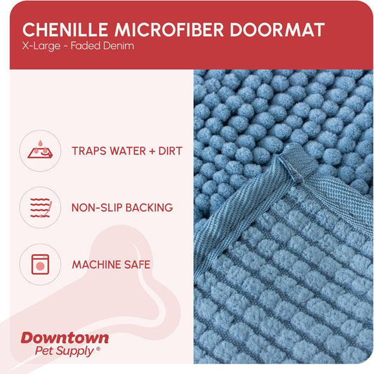 My Doggy Place Microfiber Dog Mat for Muddy Paws, 60" x 36" Faded Denim - Non-Slip, Absorbent and Quick-Drying Dog Paw Cleaning Mat, Washer and Dryer Safe - X-Large/Runner